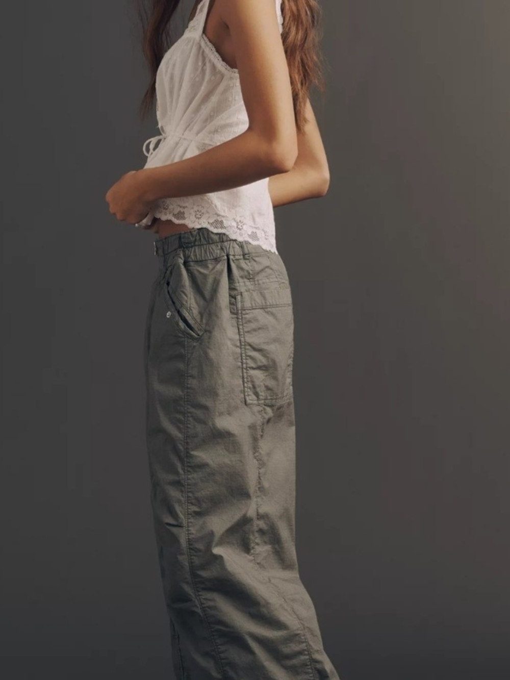 Pilcro Olive Green Wide Leg Cargo Pants - Picture 3 of 5